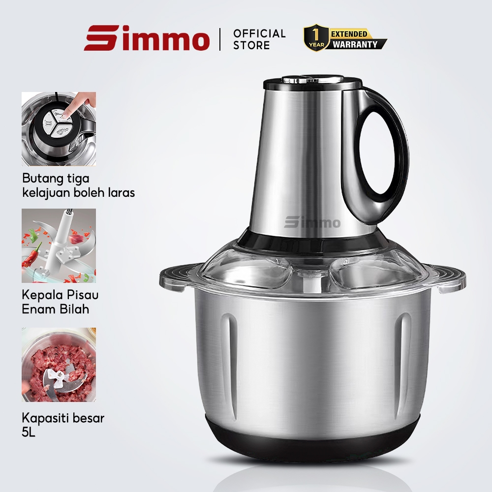 Simmo Electric Meat Grinder Chopper Blender Pencincang Bawang Daging Mesin Food Processor Large Capacity 絞肉機 (3L/5L)