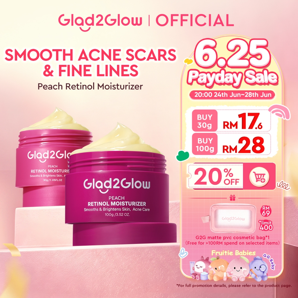 Glad2Glow Peach Retinol Moisturizer Smooth Acne Scar Prone Skin Day Night Face Cream Anti Aging Fine Lines Skincare