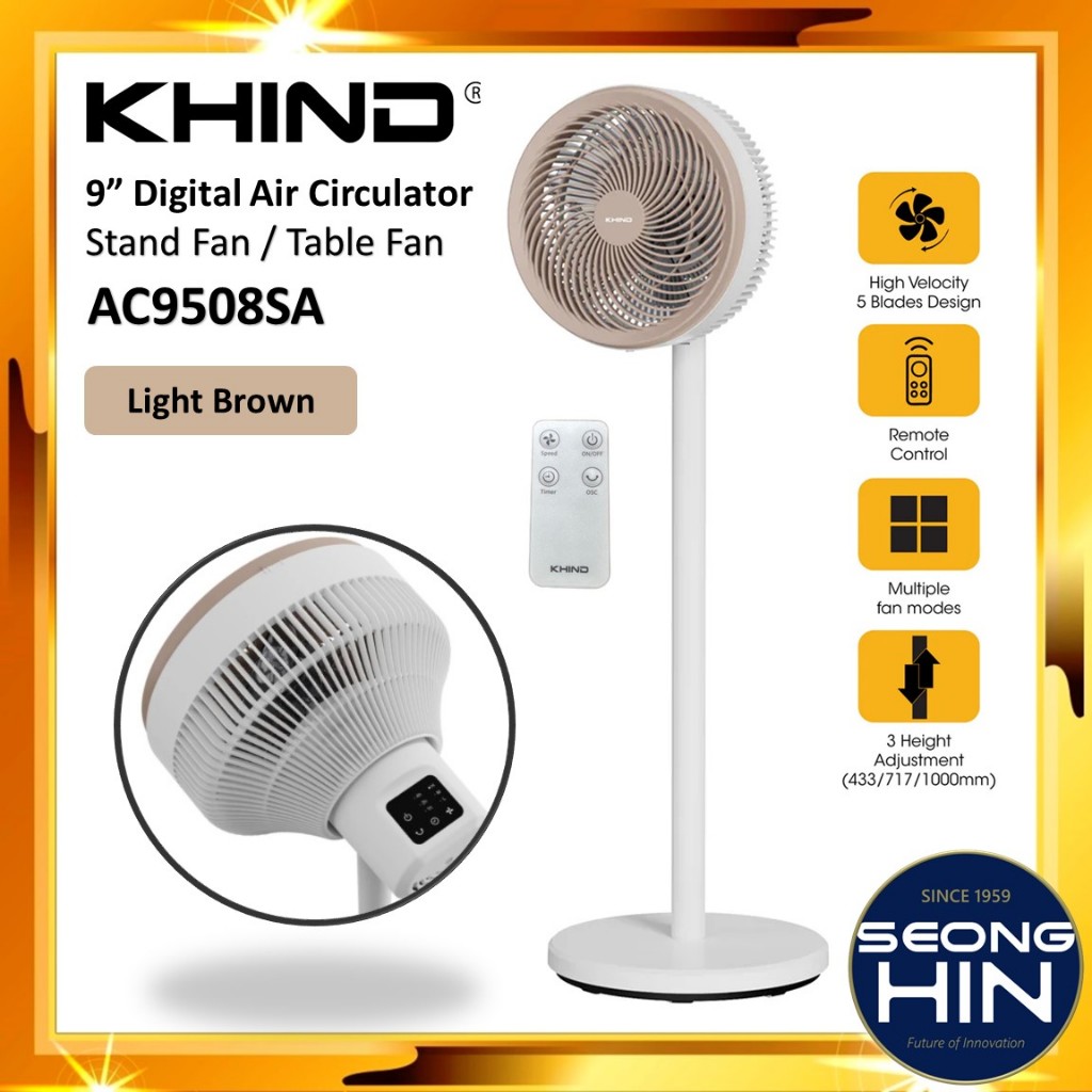 KHIND 9" Digital Stand Air Circulator AC9508SA Remote Turbo Stand Fan Table Fan Desk Fan JET AIR FAN