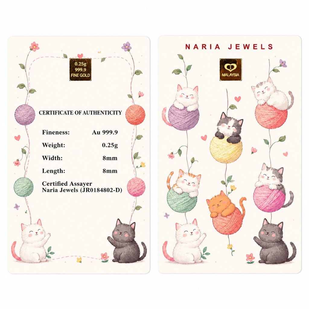 Naria 999.9/24K Gold Bar 0.25gm Meow Meow Series Cat Lover Gift Pelaburan&hellip;