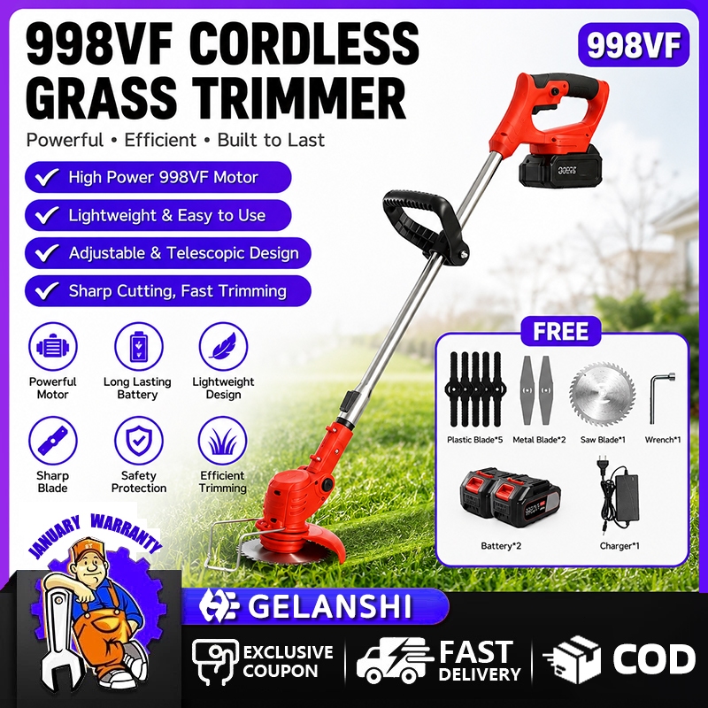 998VF Mesin Rumput Cordless Grass Cutter Cordless Grass Trimmer Lawn Mower Bateri Heavy Duty Cutter Mesin Potong Rumput