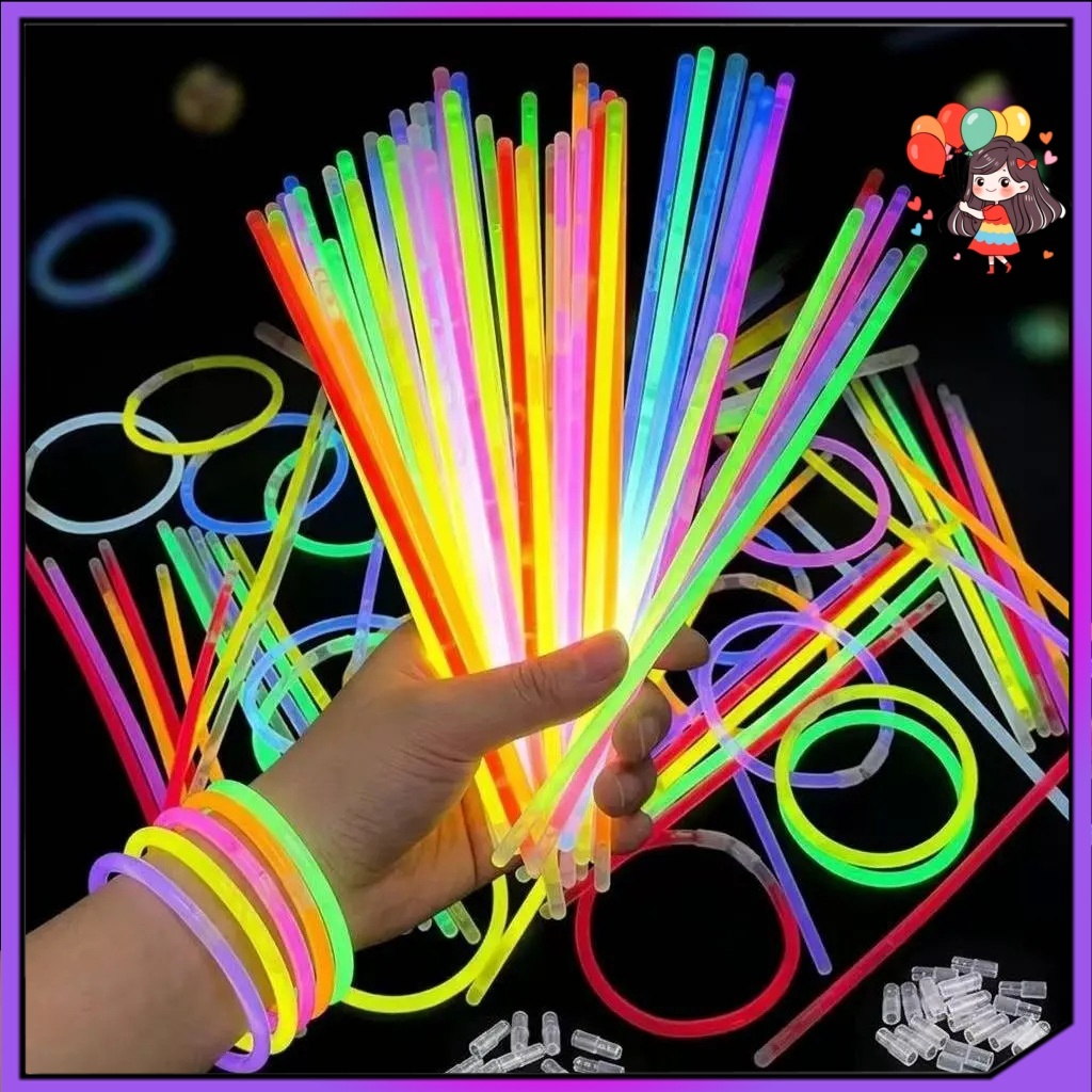 100pcs LED Glow Stick Bracelets Necklace Wristband Fluorescent Neon Concert Party Magic Kids Toys Gelang Lampu