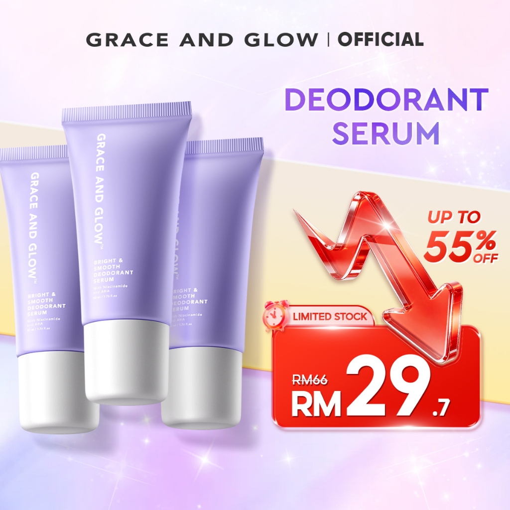Grace and Glow Roll On Serum Deodorant Brightening Armpit 3PCS Bundle Daily Use Pencerah Ketiak Pemutih Ketiak 50ML/1PCS