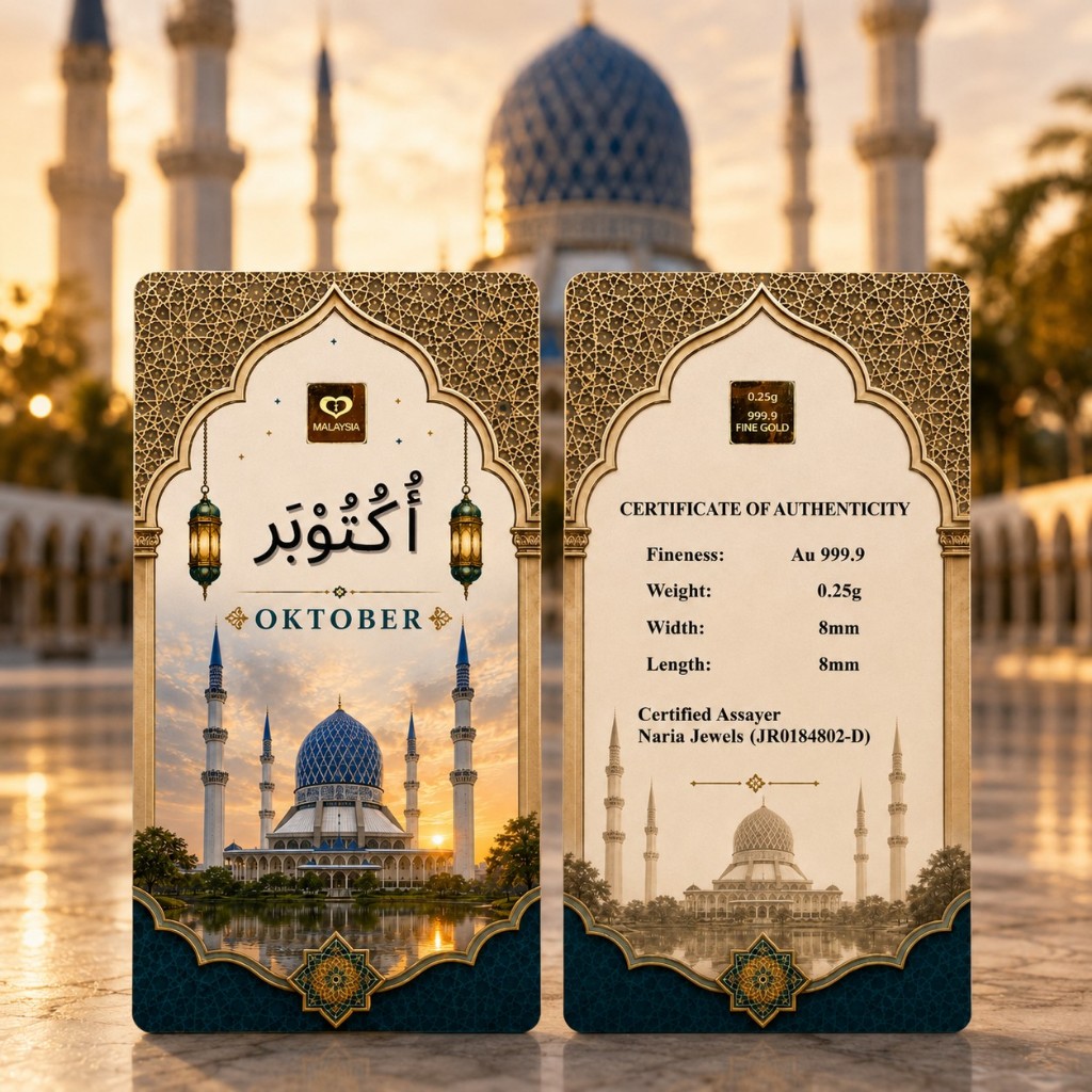 Naria 999.9/24K Gold Bar 0.25gm Oktober Jawi Design Islamic Calendar Collection Pelaburan&hellip;