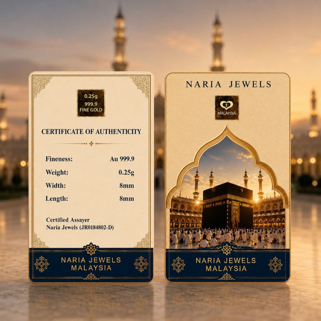 Naria 999.9/24K Gold Bar 0.25gm Makkah Design Islamic Collection Pelaburan Emas Gold&hellip;