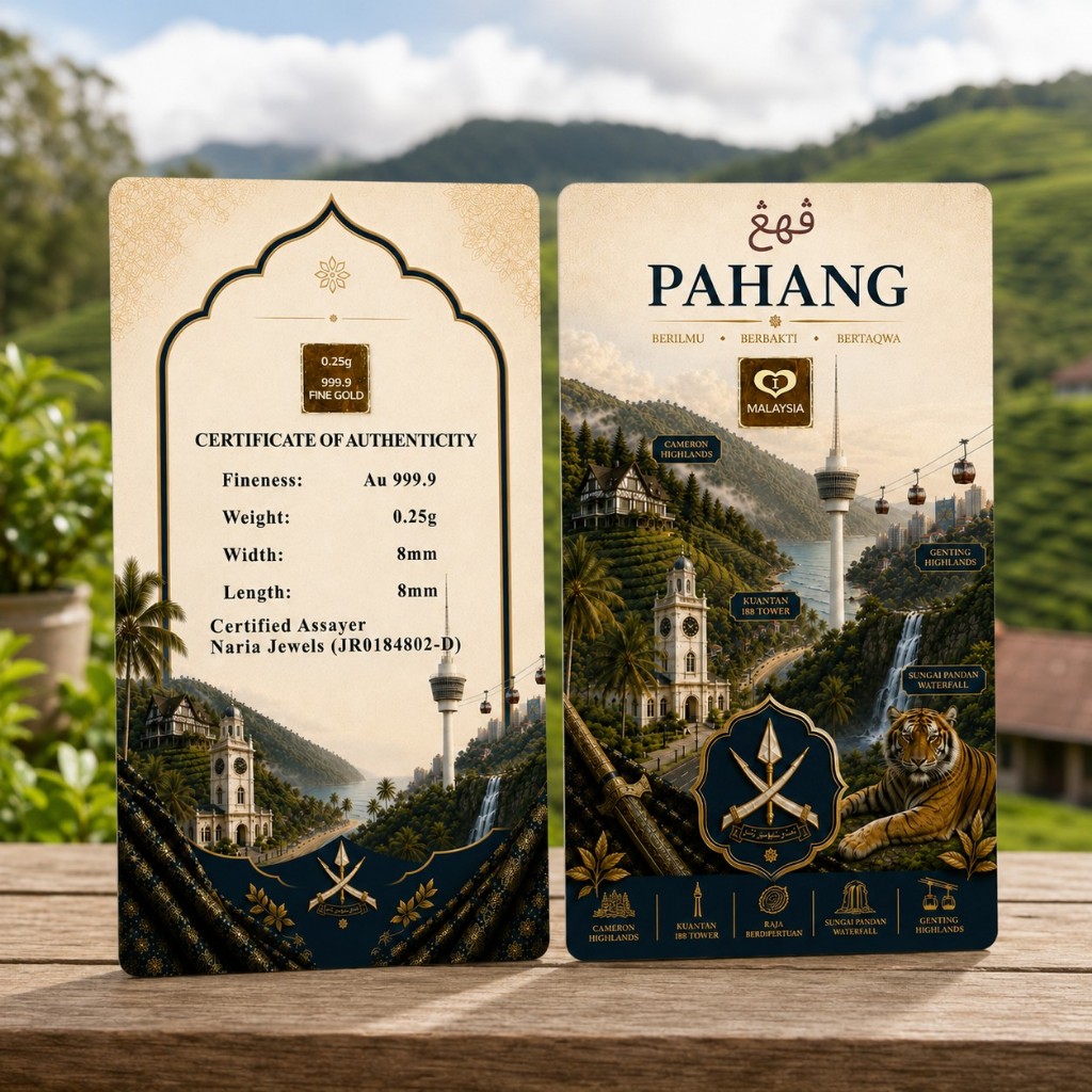 Naria 999.9/24K Gold Bar 0.25gm Pahang Design Malaysia Collection Pelaburan Emas Gold&hellip;