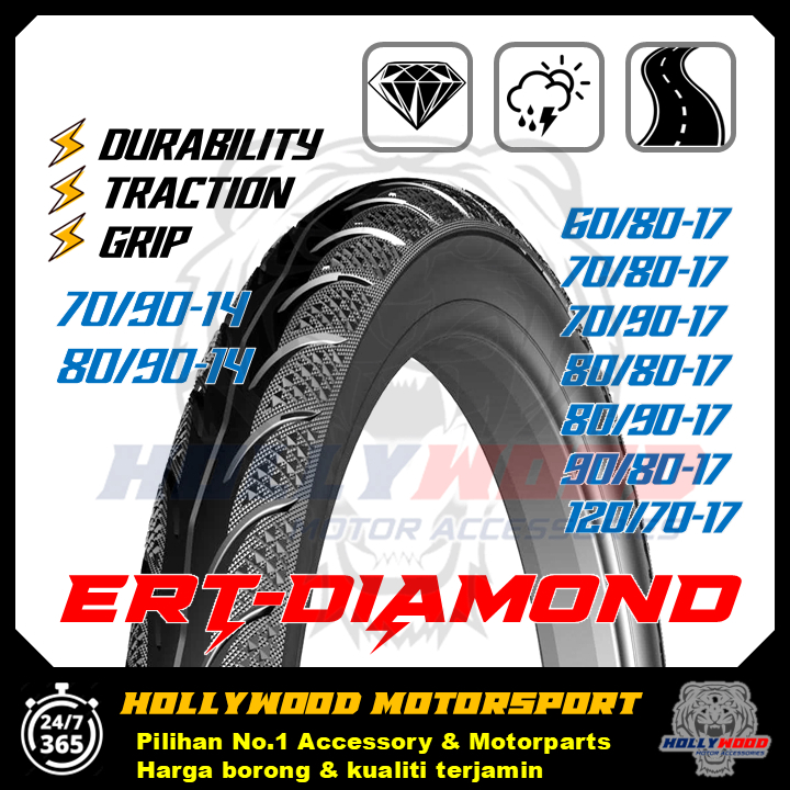 TAYAR TUBELESS ERT BUNGA DIAMOND TREAD RIM 14"/17" INCH 60/80-17 70/80-17 70/90-17 80/80-17 80/90-17 90/80-17 120/70-17