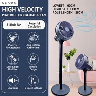 NUVEX Turbo Air Circulator Fan  Extra Strong Wind Stand Table Fan Height Adjustable Powerful Wind Stand & Desk Fan