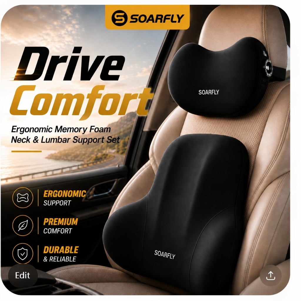 READY STOCK SOARFLY Car Neck Pillow Headrest Cushions Waist Pillow Universal Car Neck Pillow Interior Accessories