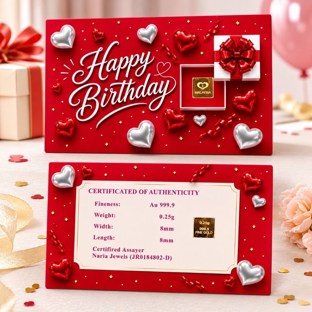 Naria 999.9/24K Gold Bar 0.25gm Happy Birthday Premium Pink Design Birthday Gift&hellip;