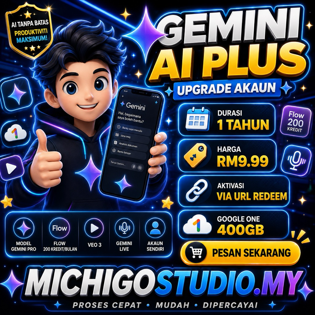 ✨ Google AI Plus Gemini Pro 1 Tahun | 🔗 URL Redeem Akaun Sendiri | ☁️ 400GB | 🎬 Veo 3 | 💎 Flow 200 Kredit
