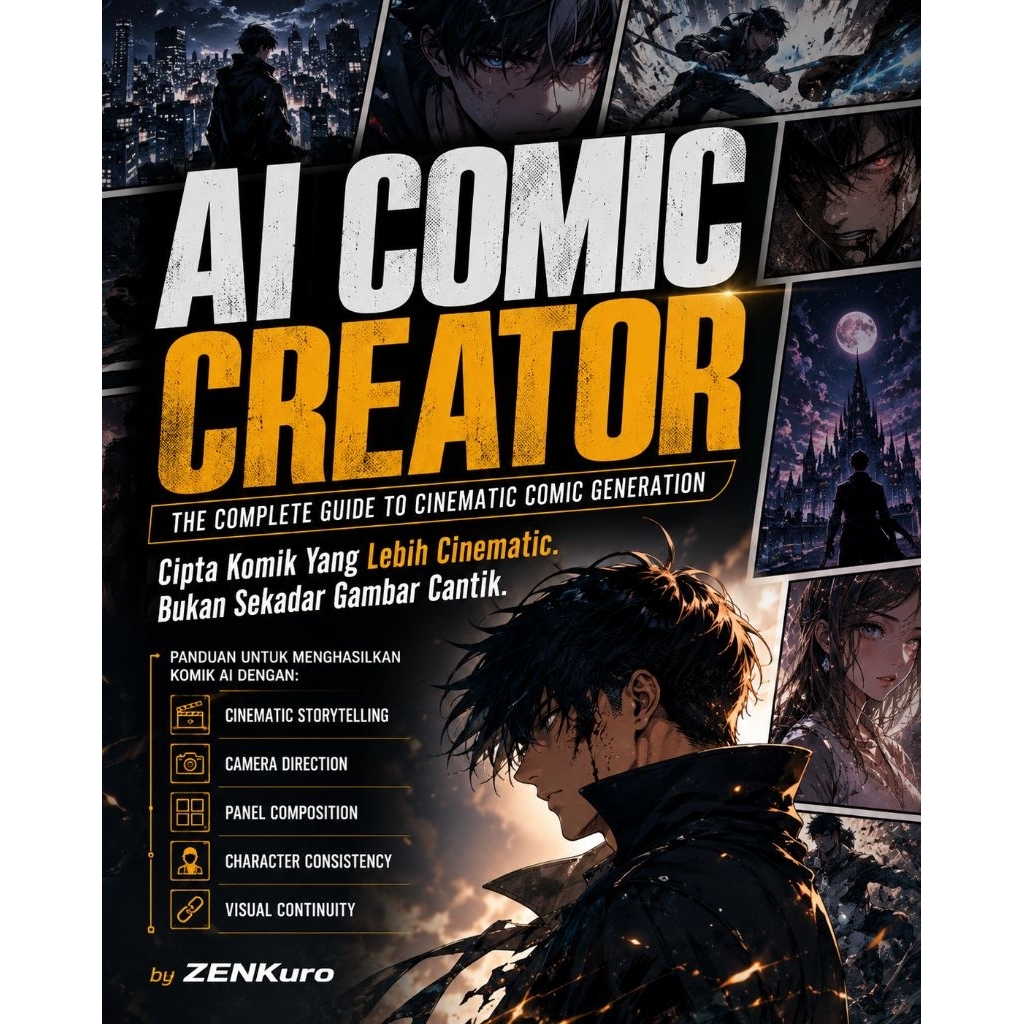 AI COMIC CREATOR | Panduan Buat Komik AI Cinematic | 30 Pages E-Book PDF + Prompt Template