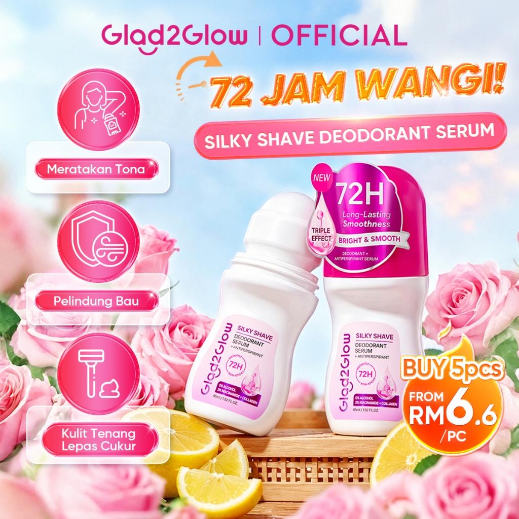 [Live Extra 25% - New Launch] GLAD2GLOW Silky Shave Deodorant Serum 45ml 72H Protection For Men & Women g2gdeodorant