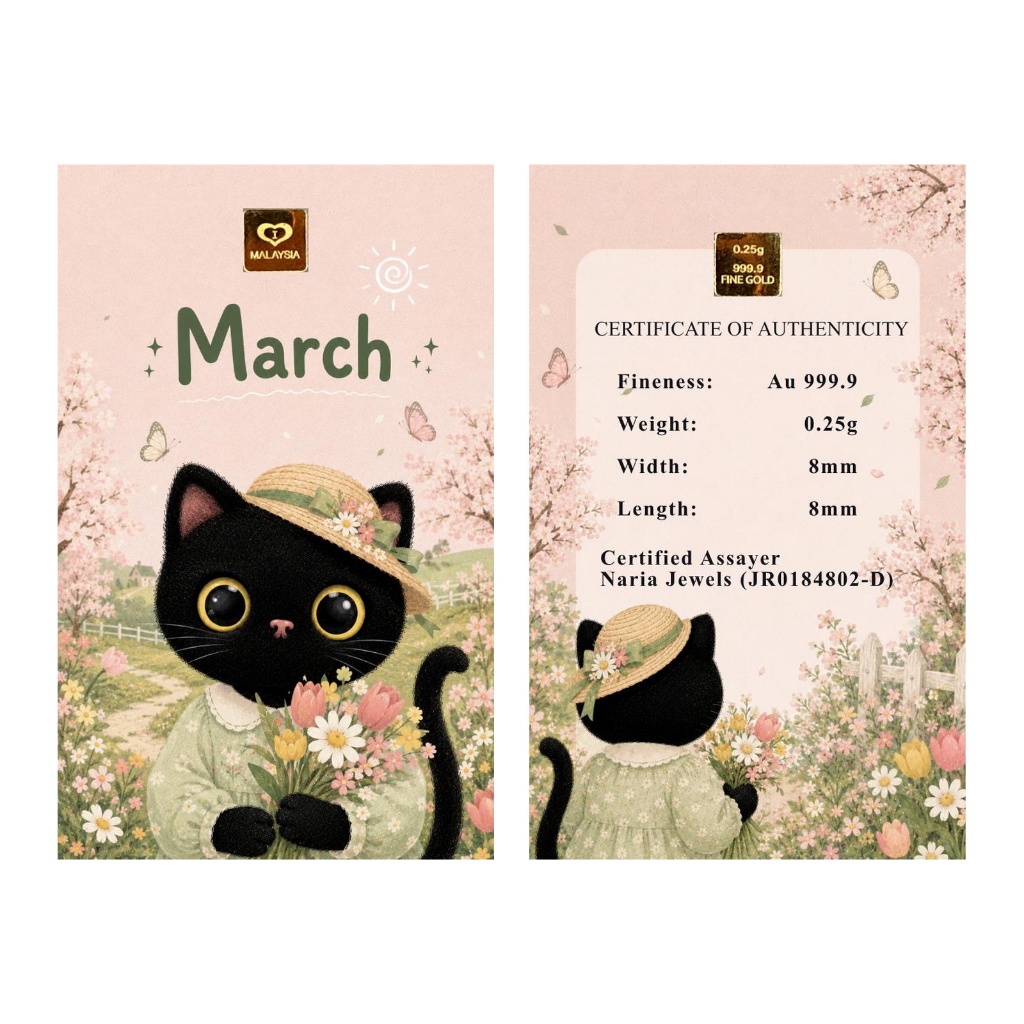 Naria 999.9/24K Gold Bar 0.25gm Cute Cat March Design Edisi Kucing Comel&hellip;