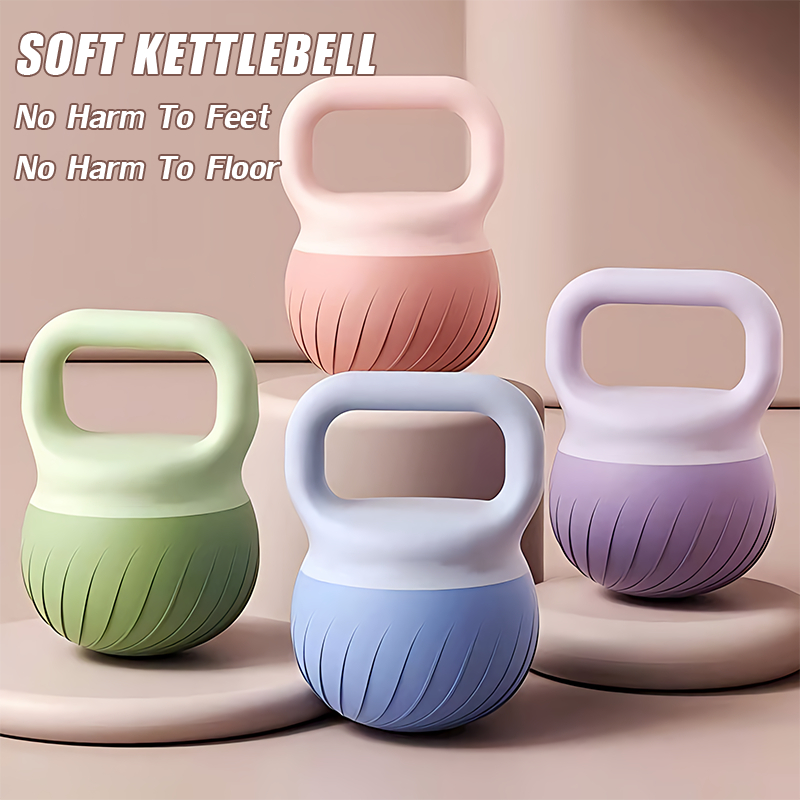 Kettlebell lembut baharu, berjalur, kettlebell angkat berat kecergasan di rumah, peralatan gim