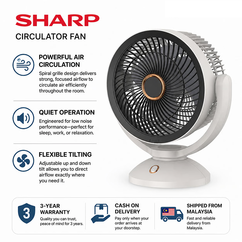 SHARP 3 Portable Speeds Table Fan Wide Angle Air Circulator Fan 80W Strong Wind Kipas Angin Udara Low Noise Fan 风扇