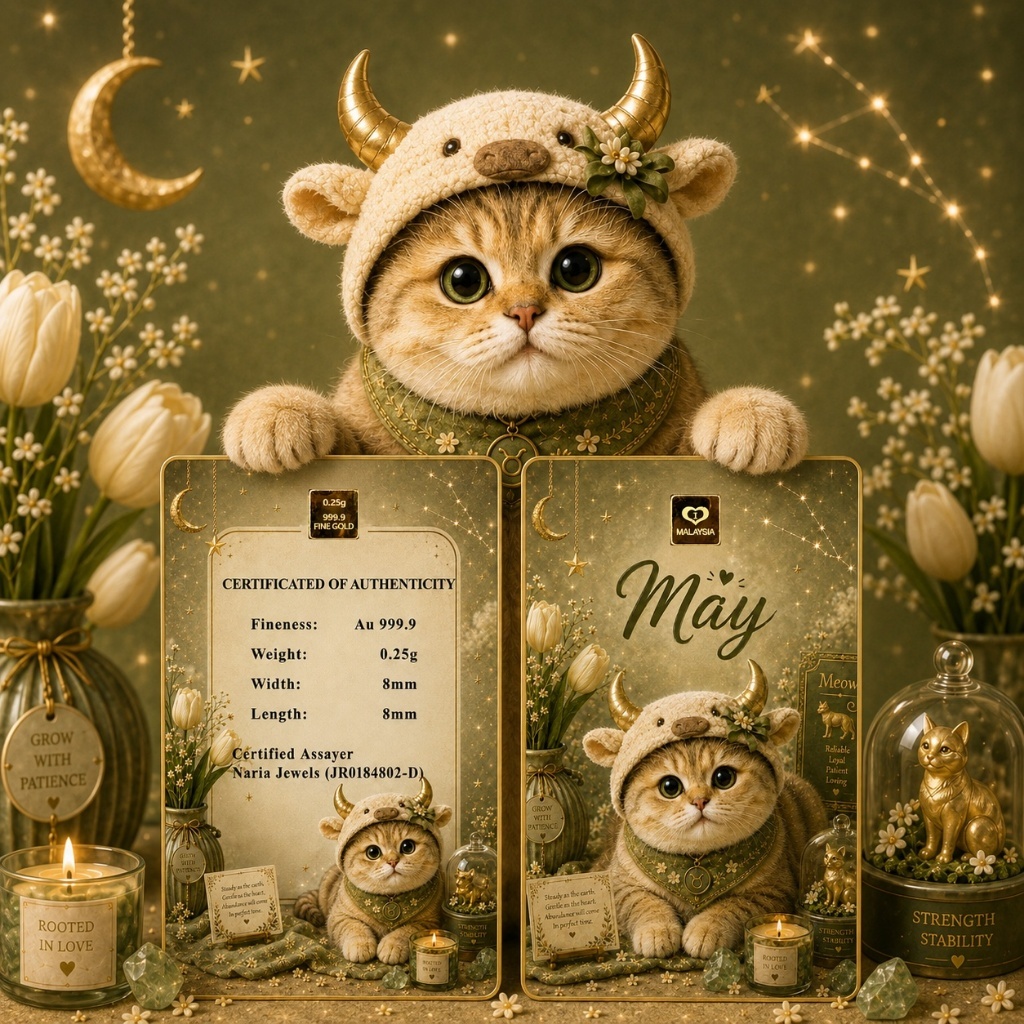 Naria 999.9/24K Gold Bar 0.25gm Cute Cat May Design Edisi Kucing Comel&hellip;