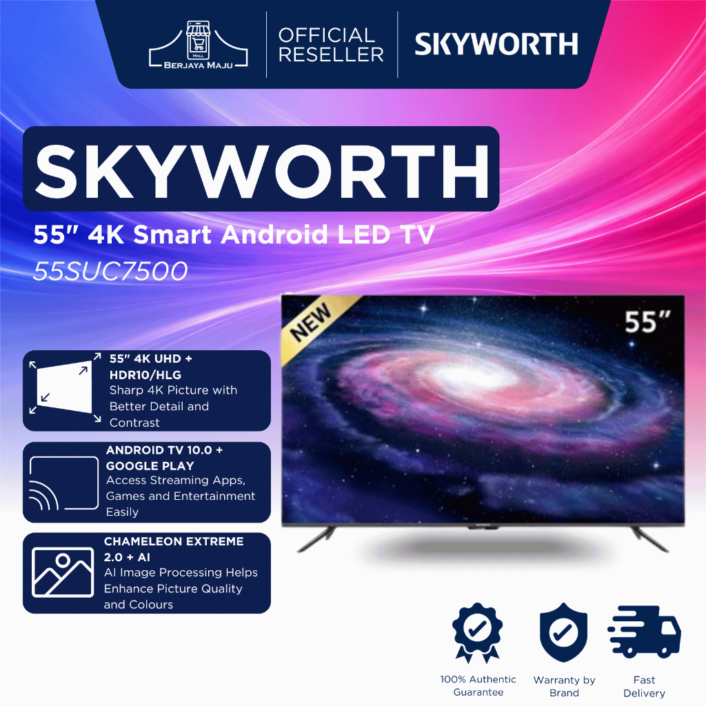 Skyworth 55" 4K Smart Android LED TV 55SUC7500 | smart tv android tv google tv televisyen pintar 智能电视