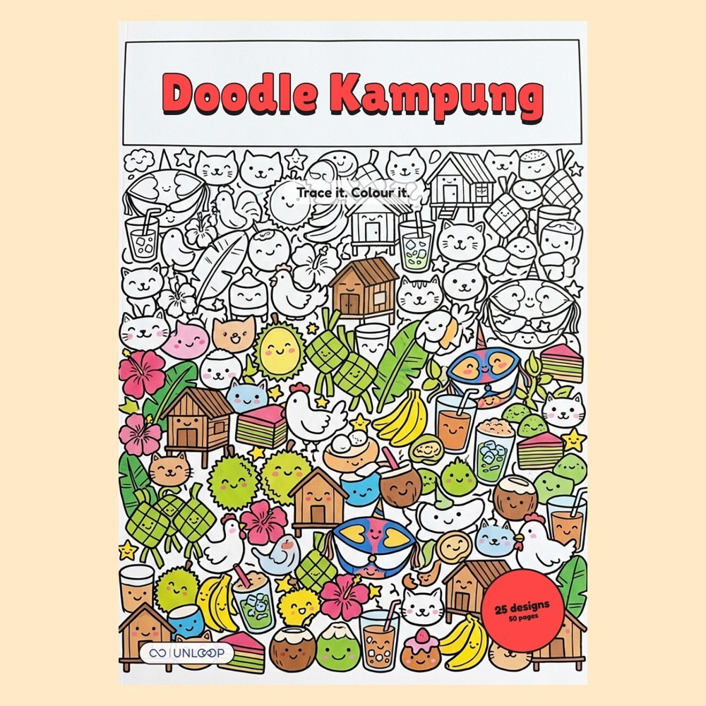 Ebook Doodle Kampung Adult Doodle Book Trace It Colour It 25 Designs 50 Pages (Printable PDF, English)
