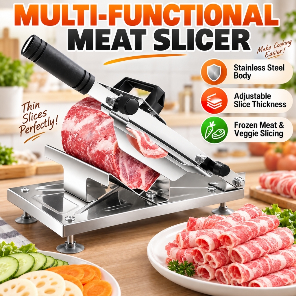 【Extra 1 blade for free】Stainless Steel Meat Slicer Manual Adjustable Frozen Meat High Quality Mutton Beef Mesin Potong