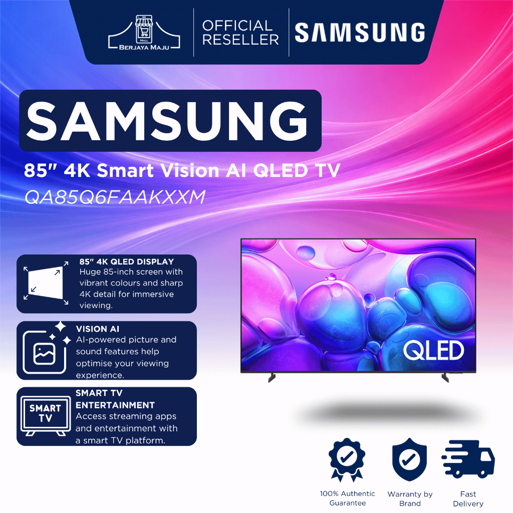 Samsung 85" 4K Smart Vision AI QLED TV QA85Q6FAAKXXM | 4K smart google android tv hdr | tv pintar | 智能电视