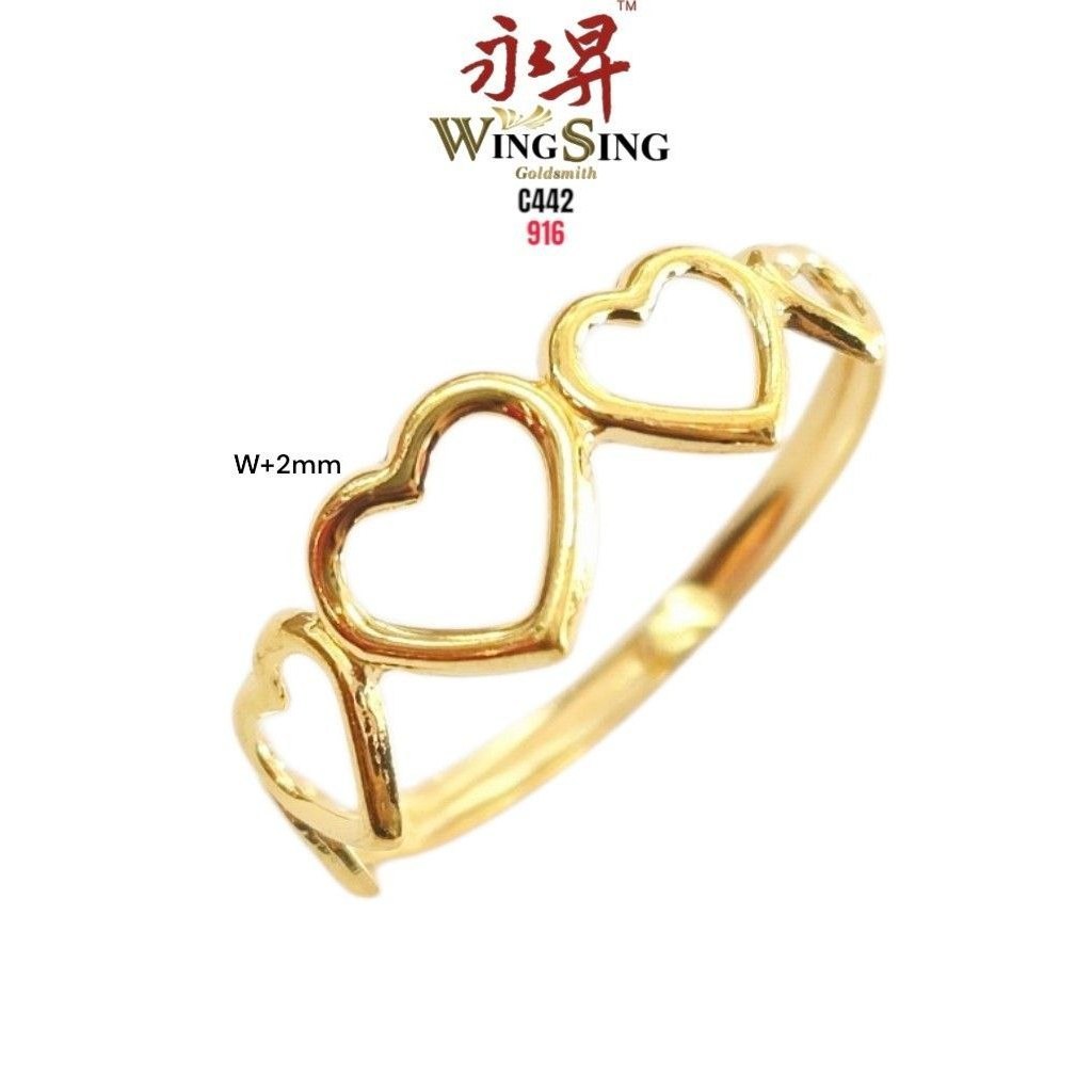 Wing Sing Cincin Love Five Fold Emas 916 916爱心黄金戒指 916 Linked Five Fold Love Gold Ring