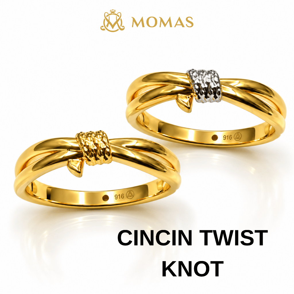MOMAS CINCIN TWIST KNOT 5D Emas 916 Original Cincin Emas 916 Tulen Cincin Bajet Emas 916 Cincin Murah Emas Original