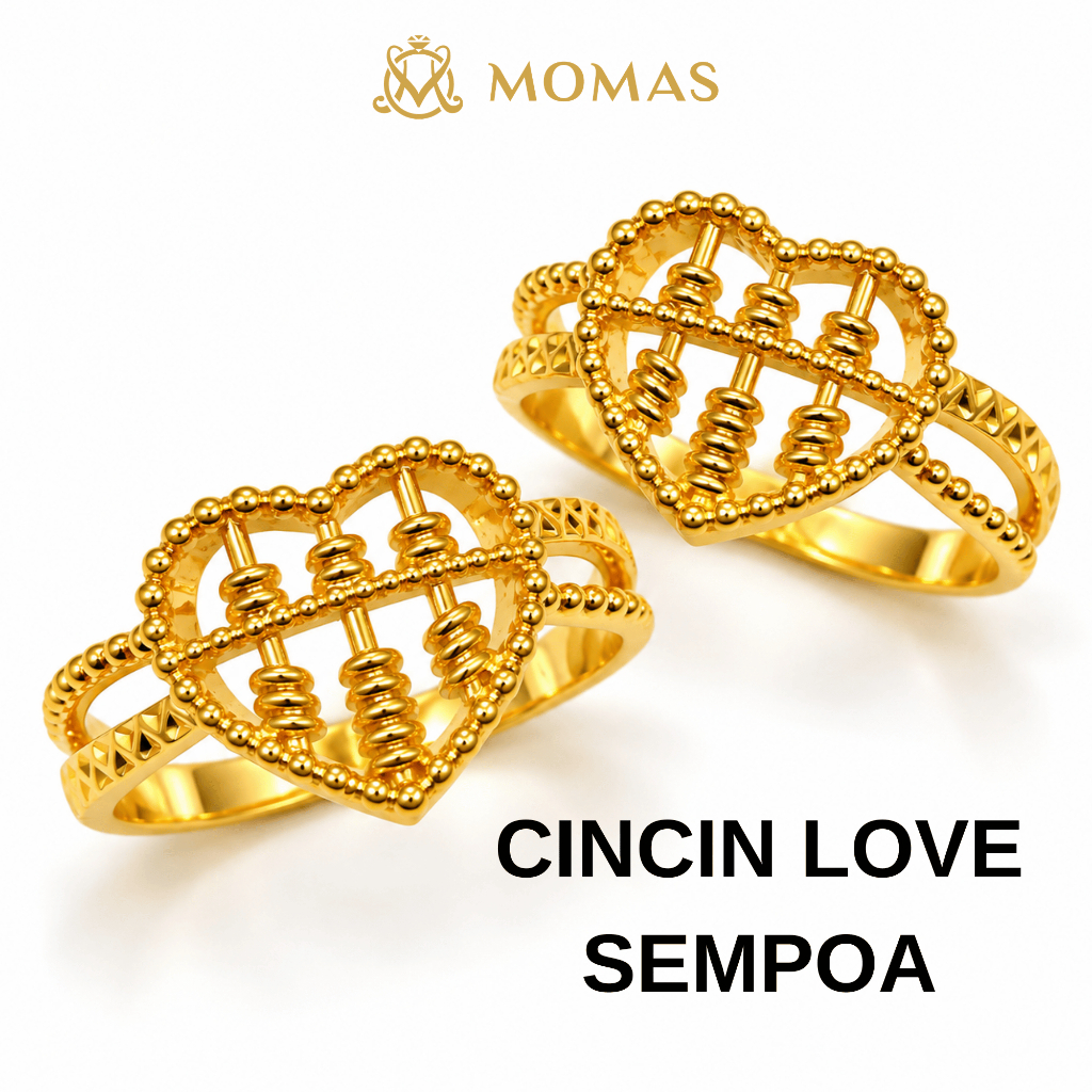 MOMAS CINCIN LOVE SEMPOA 5D Emas 916 Original Cincin Emas 916 Tulen Cincin Emas 916 Original Emas Murah Cincin 916
