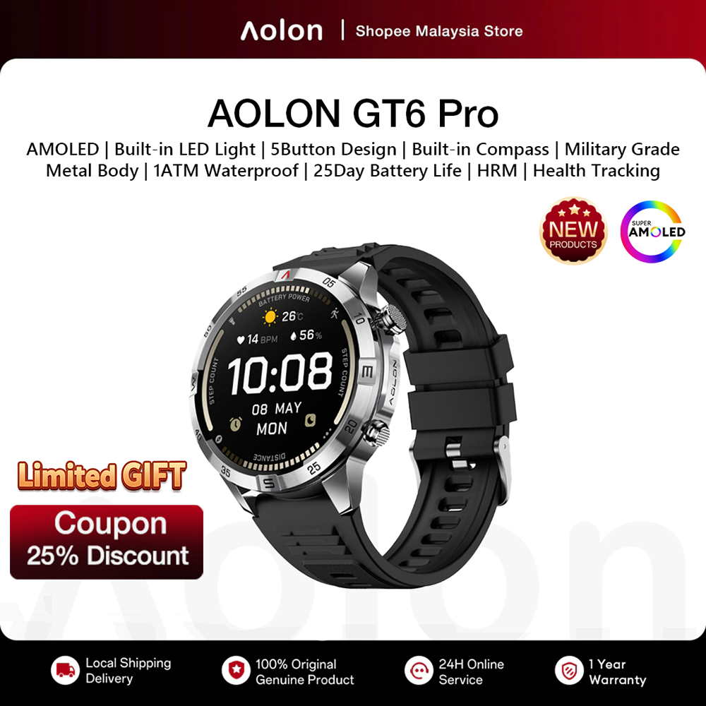 New Aolon GT6 Pro Smart Watch | 1.51“ AMOLED | 500mAh (14day use) | 1ATM Waterproof | Sports | Health Monitoring | Men