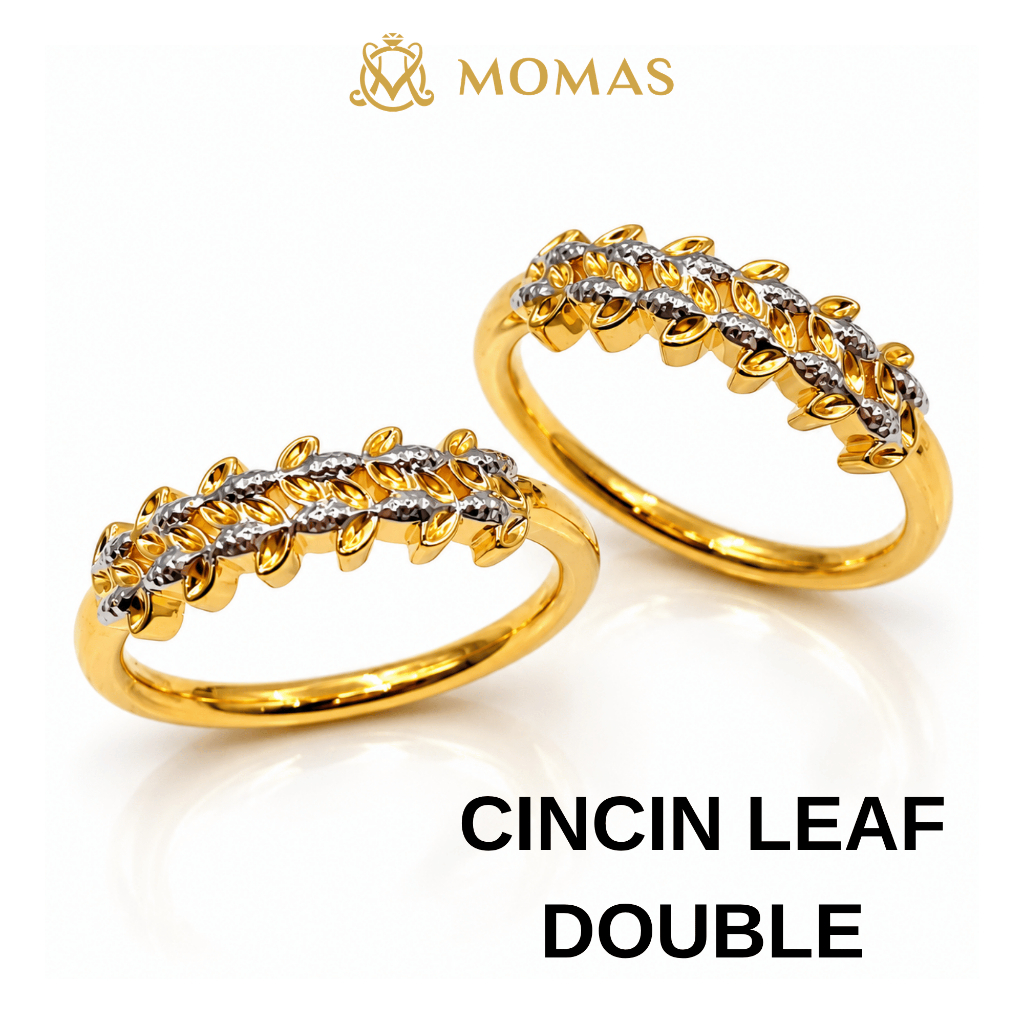 MOMAS CINCIN LEAF DOUBLE 5D 916 Original Cincin Emas 916 Bajet Cincin Fesyen Emas 916 Tulen Cincin Fesyen Emas Tulen 916