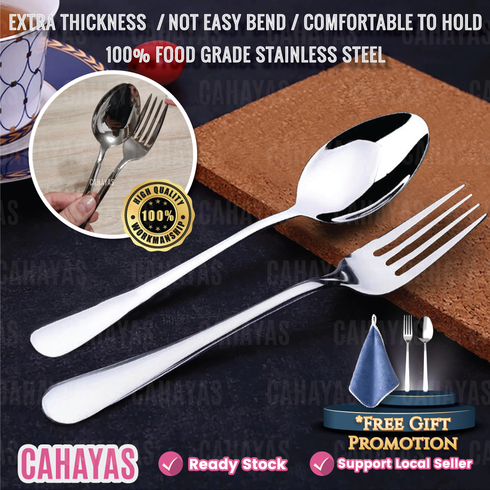 [M'sia Stock] Cahayas Extra Thick Hotel Quality Stainless Steel Spoon And Fork Sudu Garfu Set Cutlery Set Tableware 餐具汤匙