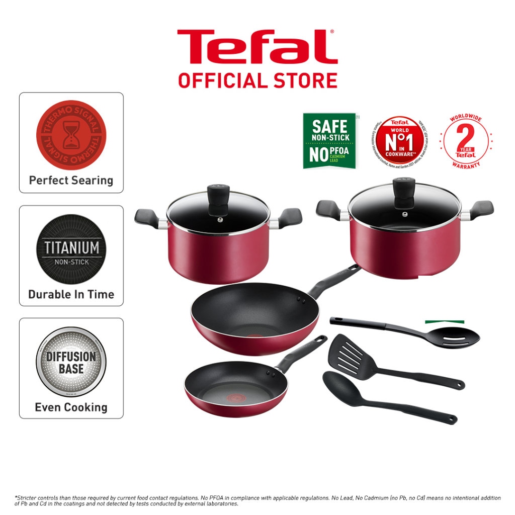 [Shopee Exclusive] Tefal Supercook 9pcs set (Frypan 24cm, Wokpan 28cm, Stewpot 22cm & 24cm, 3 Spatulas)