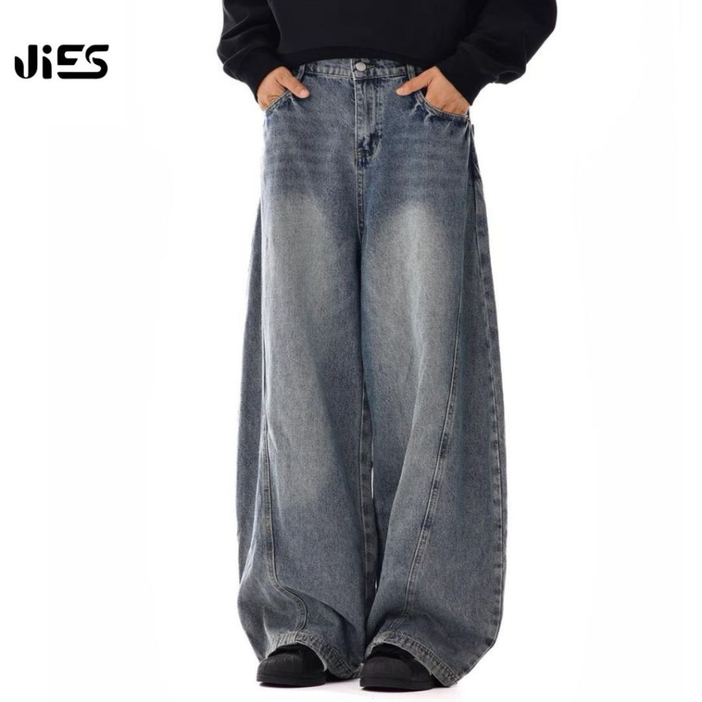 Jies High Waist Retro Scimitar Wide Leg Jeans - Blue P096