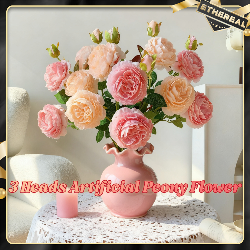 3 Heads Peony European Silk Artificial Flower for Home Wedding Party Wall Flower Bunga Kuntum Palsu
