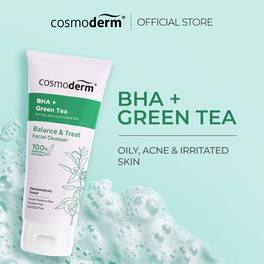 Cosmoderm Balance and Treat Facial Cleanser , Green Tea Extract, BHA/Salicylic Acid, Face Wash, Acne Care,Pore Care