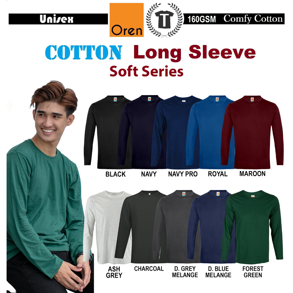【COMFY】Long Sleeve Cotton Roundneck T Shirt Lengan Panjang - NAVY/BLACK/DARK GREY/RED/MAROON/ROYAL CT54 Oren Sport