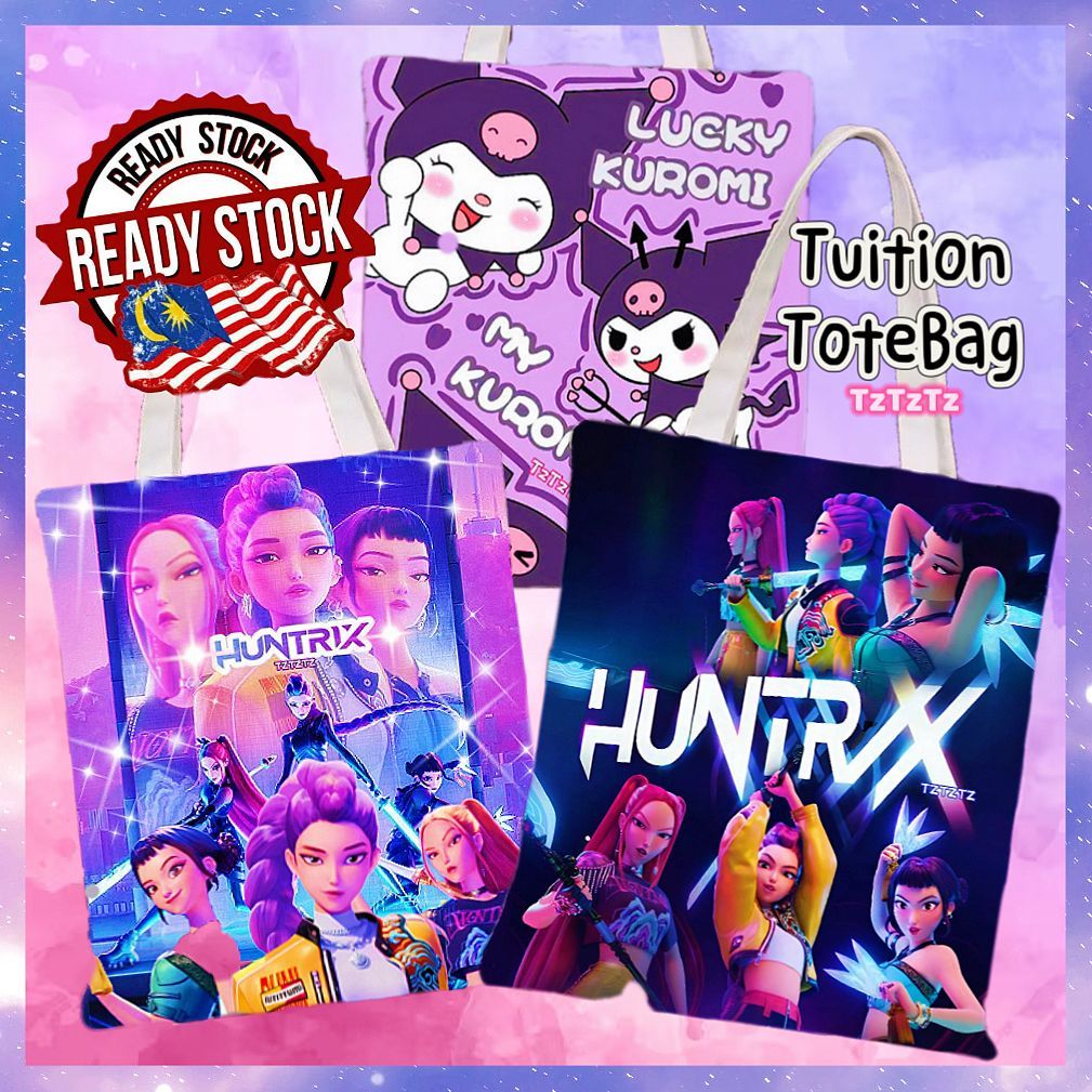 Huntrix Kpop Demon hunter Zip Tote Bag capybara Kuromi Canvas Shoulder beg girl kids Student Sekolah School Tuition