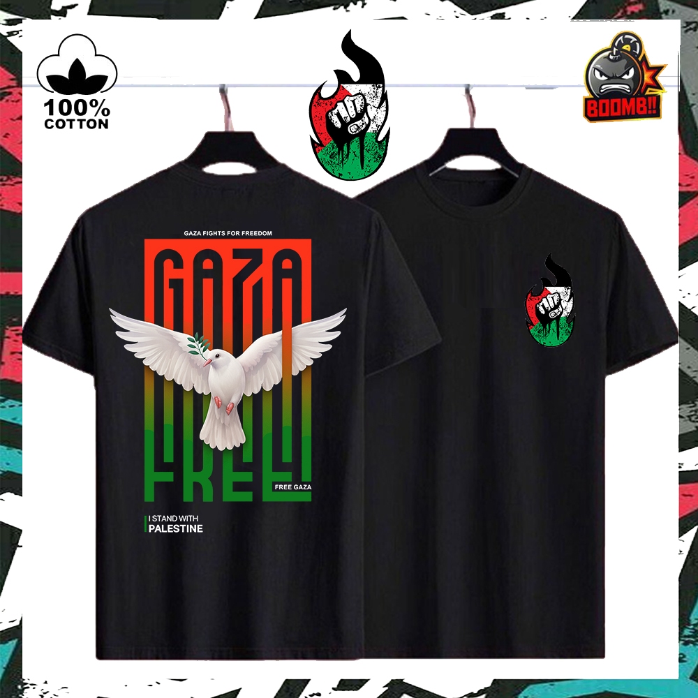 100% PREMIUM COTTON GAZA FIGHTS FOR FREEDOM Cotton Tshirt T Shirt Tee Men Women Unisex Baju Lelaki Wanita Perempuan