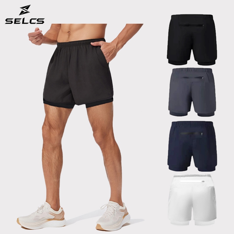 SELCS Men's 2 in 1 Dri-fit Cycling Shorts/Seluar pendek sukan lelaki/Quick-Dry Mesh Running Shorts with Pocket 男士運動短褲