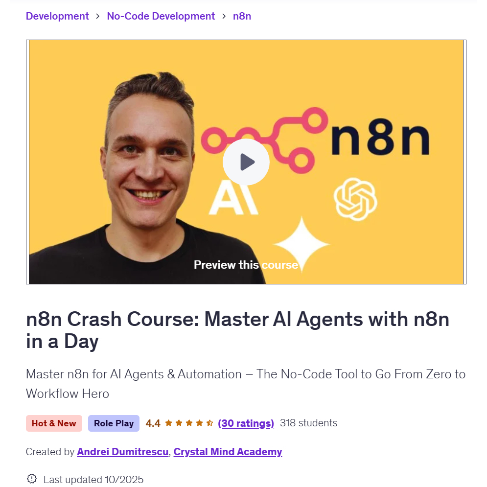 [n8n Video Course] n8n Crash Course: Master AI Agents with n8n in a Day | Learn n8n Video Course | Ai Automation