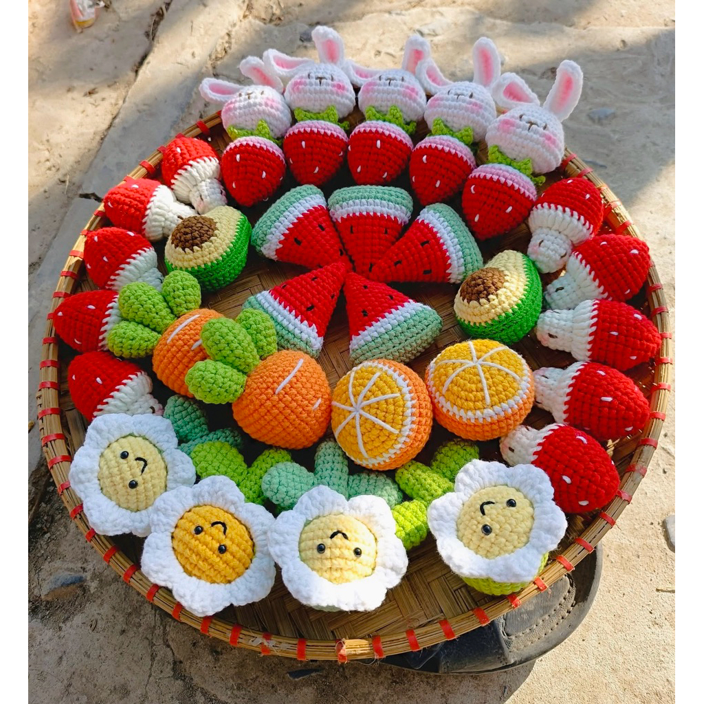 [Ready Stock]Cute handmade crochet stuffed Fruits Flowers Birthday gift Decoration items Collection Nursery toy keychain