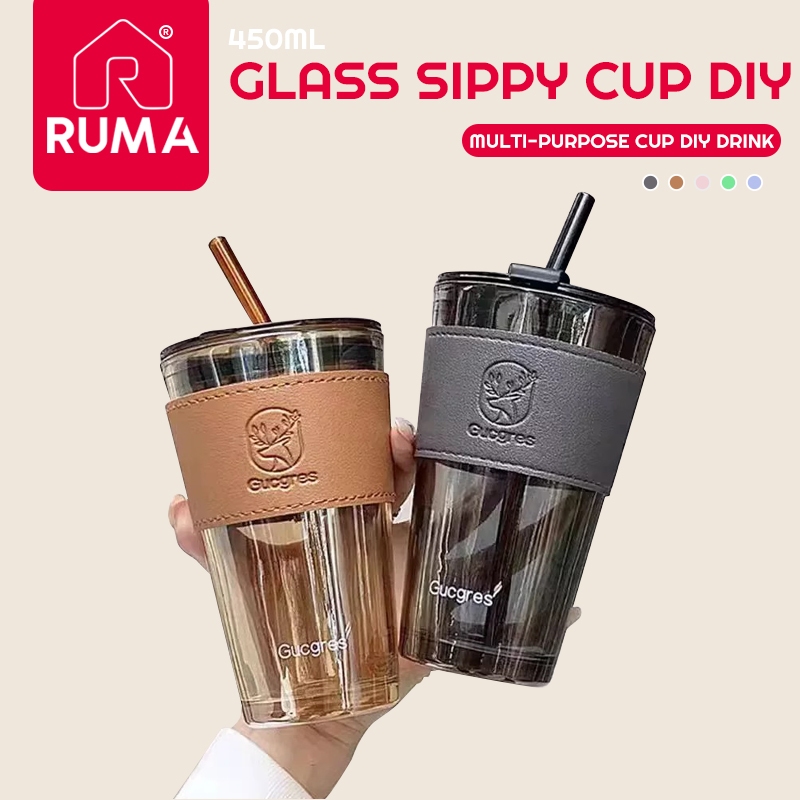 【Fast Ship】Glass Cup With Straw Water Cup Home Fairy Cup Advanced Light Luxury Couple With Lid