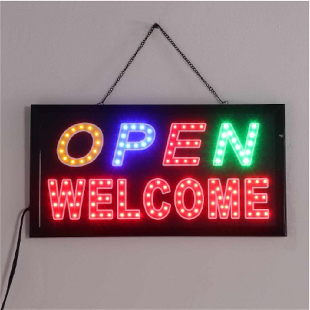 LED Signboard Display 48*25CM Welcome Open Door Sign With Hang for Cafe Shop Office Signage