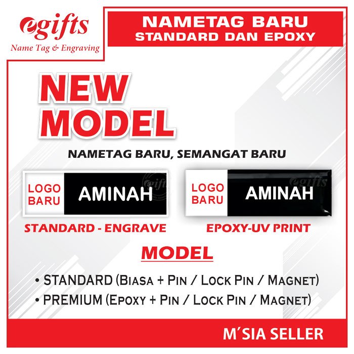 [Beri Nama di Mesej@Chat] Name Tag 75X25mm Epoxy/Standard Logo pin/magnet