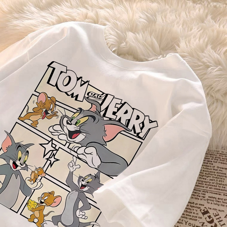 kumikumi Korean retro cat and mouse print oversized T-shirt for women