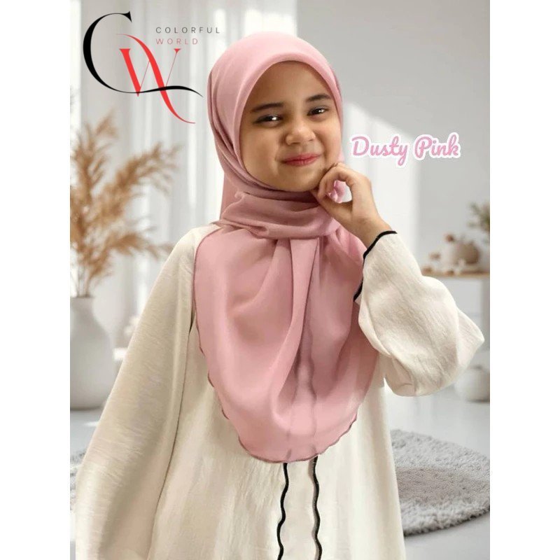 Tudung Bawal Hijab Fabric Cotton Voile Anwning On Point End Curve B38’ Untuk Anak/Budak/Kids 7-12 Tahun