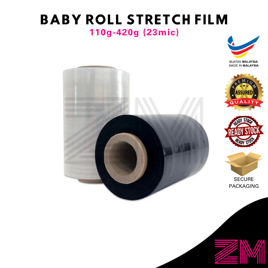 110g/220g/250g/420g Clear/Black Baby Roll Mini Stretch Film Plastic Wrapping Packaging [Fast Shipping KL 🇲🇾]