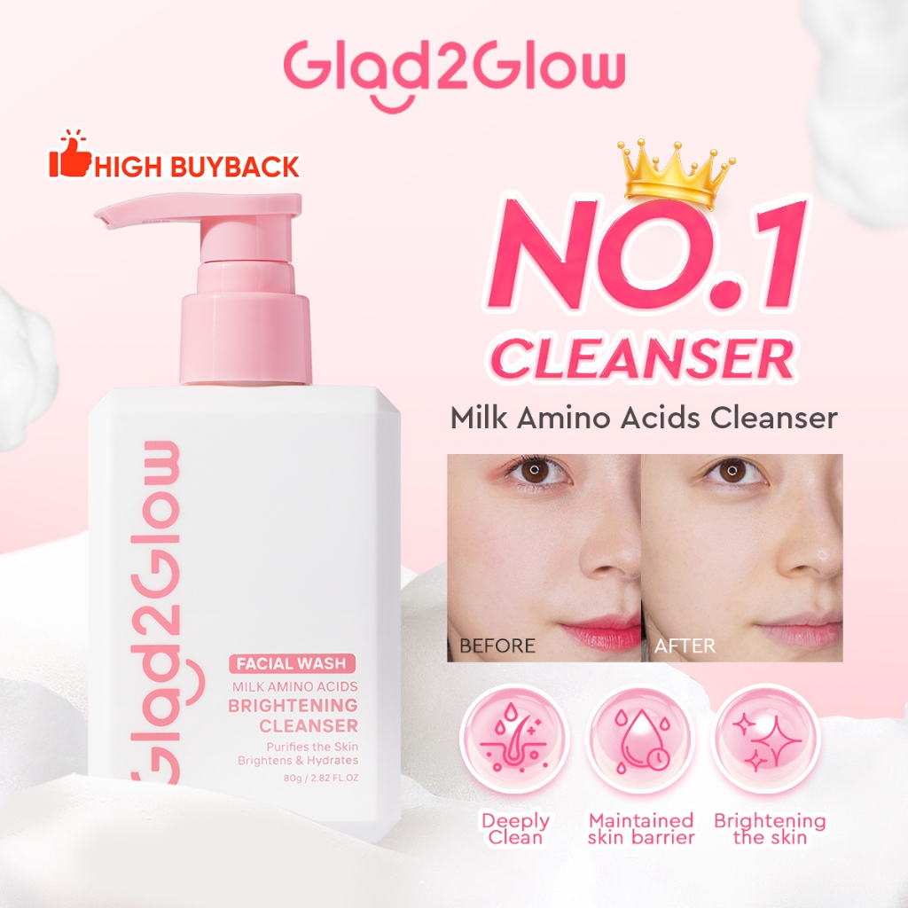 Glad2Glow Milk Amino Acid Gentle Cleanser Face Wash pencuci muka skincare sabun muka brightening