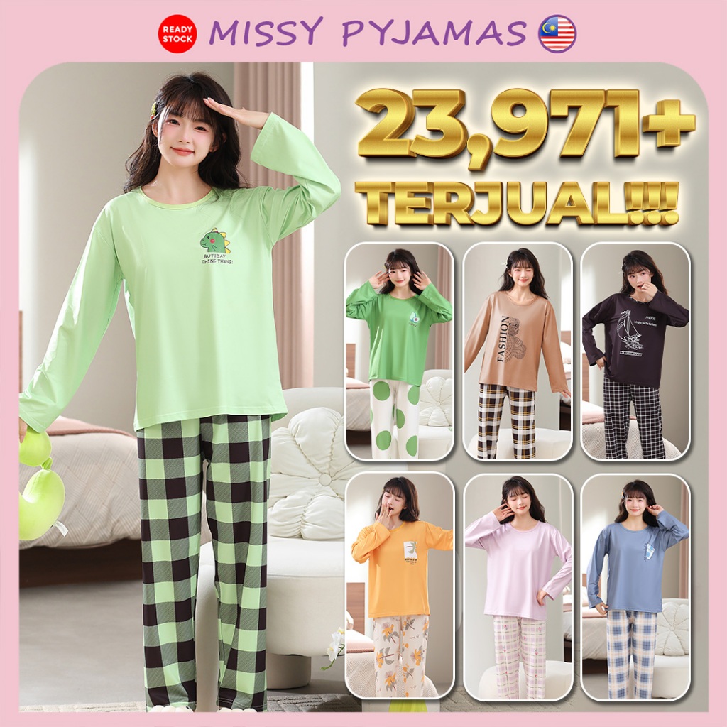 Missy Pyjamas Baju Tidor Pyjamas Women Sleepwear Long Sleeve Long Pants Baju Tidur Wanita Pajamas Panjang 长袖长裤睡觉衣女 PJ020