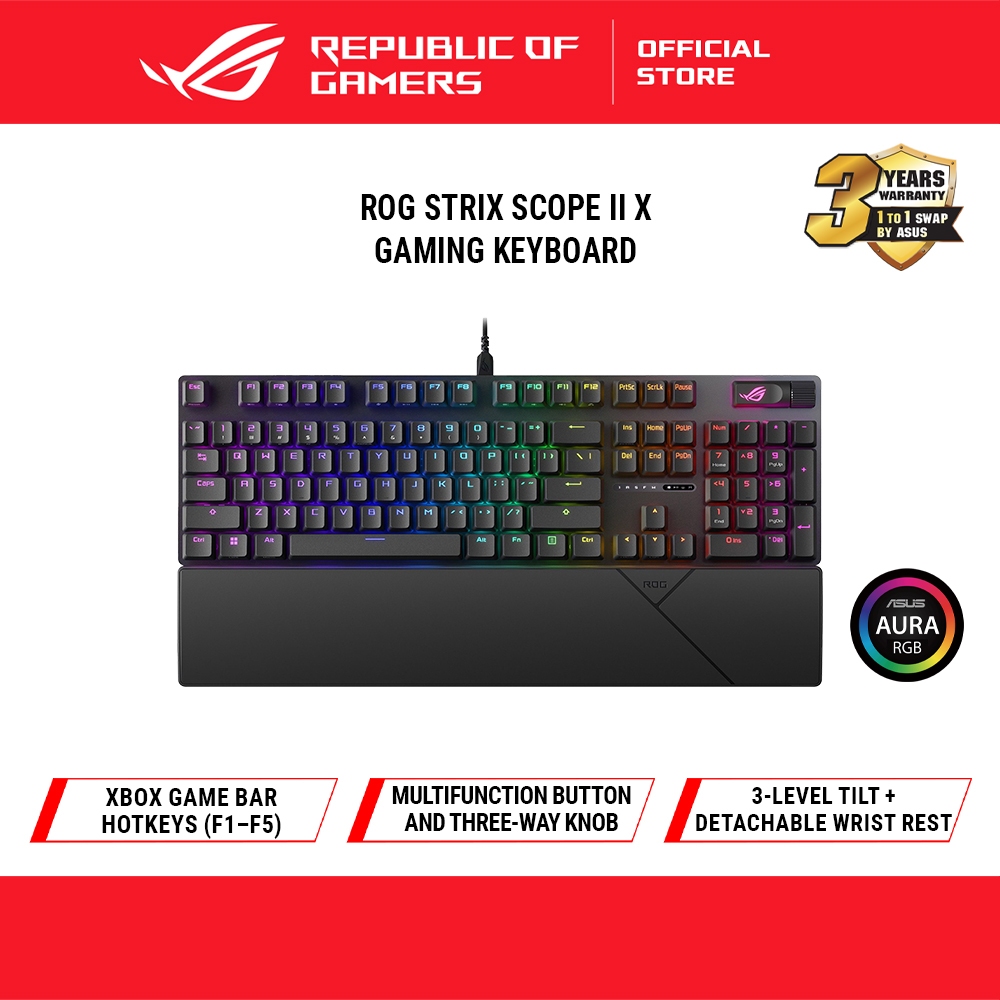 ROG XA14 Strix Scope II X gaming keyboard with hot-swappable ROG NX mechanical switches V2, sound-dampening foam, PBT